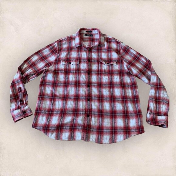 Lucky Brand Flannel Shirt Mens XXL Red Plaid Classic Fit Long Sleeve Button Down - Picture 1 of 5